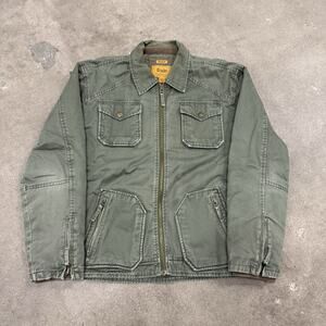 VINTAGE Y2K TRAILER UTILITY OUTDOOR WORK JACKET GREEN ZIP LARGE GRUNGE